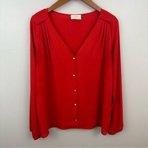 Everly Burnt Red V-Neck Button-Front Blouse Size Medium Valentine's Party Chic